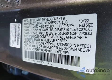 2022 Honda Pilot Awd Special Edition from USA, damaged, VIN 5FNYF6H23NB094071